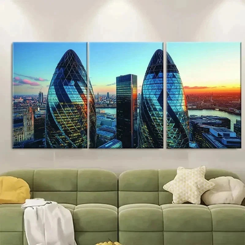 3pcs London Shard & Gherkin RU  Wall Art Set Canvas Framed 60x90cm - High Quality Print 100% Australian Made Wall Canvas Ready to Hang