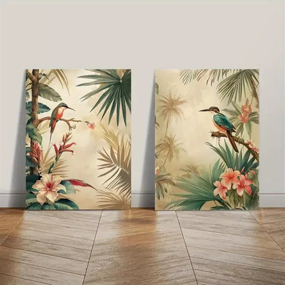 Vintage Tropical Bird & Floral Canvas Framed 50x75cm - High Quality Print 100% Australian Made Wall Canvas Ready to Hang