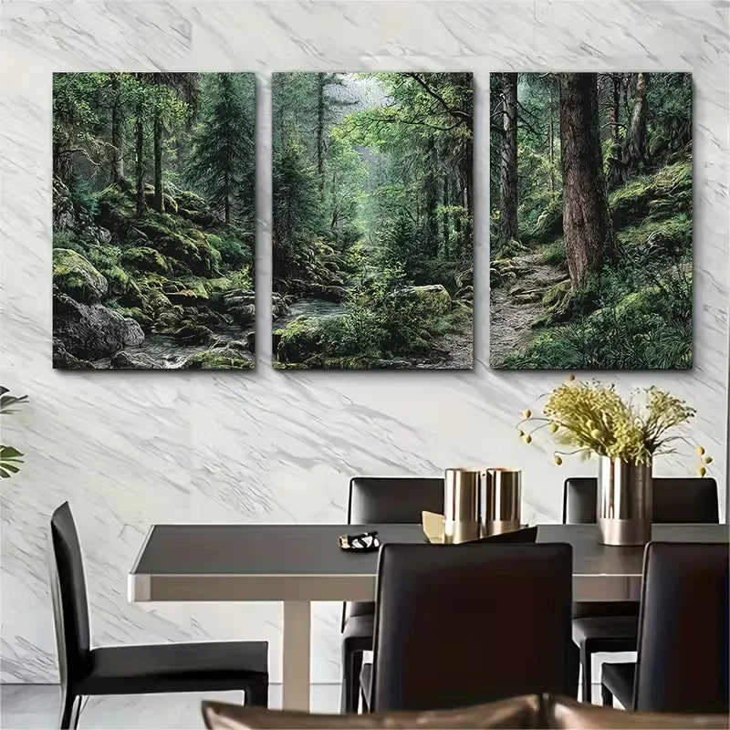 3pcs Mountain Forest Photography Panels Metal Print Ready to Hang Art