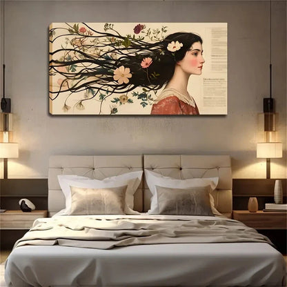 Abstract Woman's Long Hair Wall Art Canvas Office Home Room Framed 120x60cm - Bella Home Decor