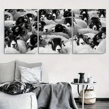 3pcs Close Up Black and White Sheep Metal Print Ready to Hang Art - Bella Home Decor