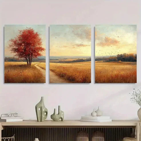 3pcs Vintage Rustic Autumn Landscape Wall Art Set Canvas Unframed - High Quality Print 100% Australian Made Wall Canvas