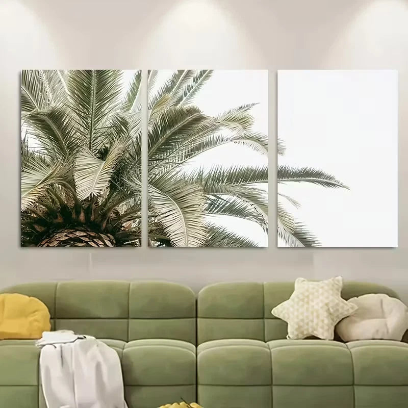 3pcs Tropical Green Palm Leaves Landscapes Metal Print Ready to Hang Art