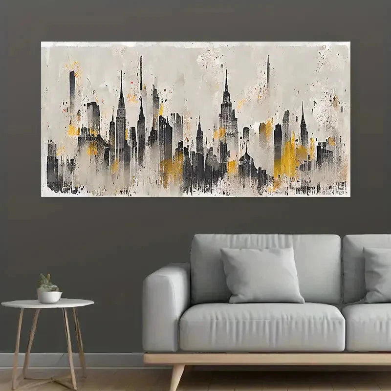 Modern Cityscape Mural Neutral Wall Art Canvas Office Home Room Framed 120x60cm
