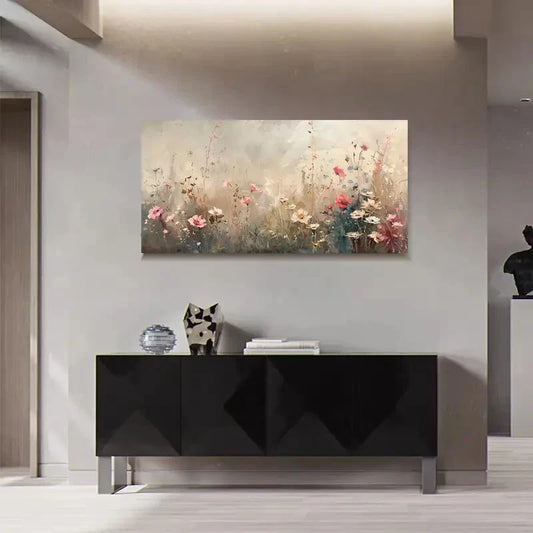 Vintage Inspired Wildflower Wall Art Canvas Office Home Room Framed 120x60cm