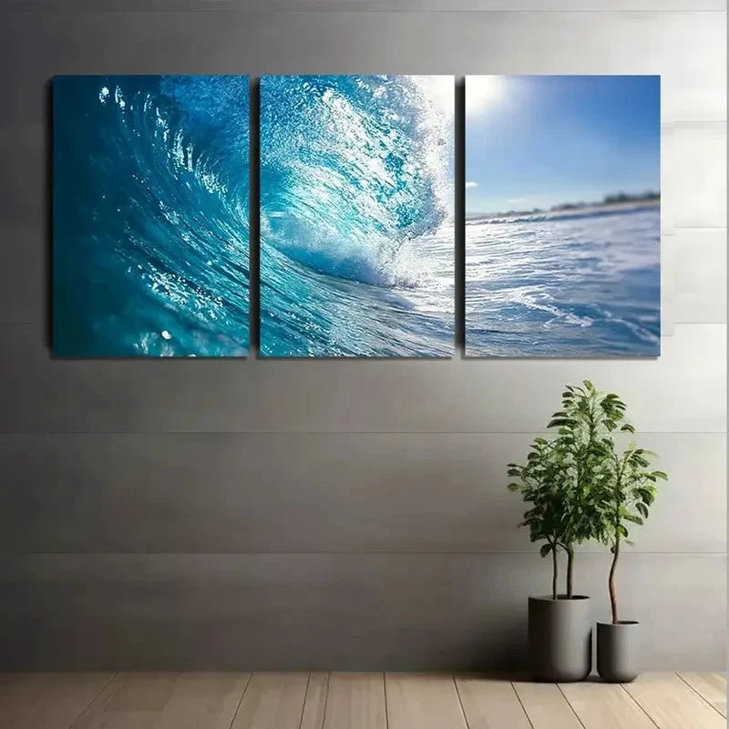 3pcs Giant Ocean Wave Photography Paintings Metal Print Ready to Hang Art - Bella Home Decor