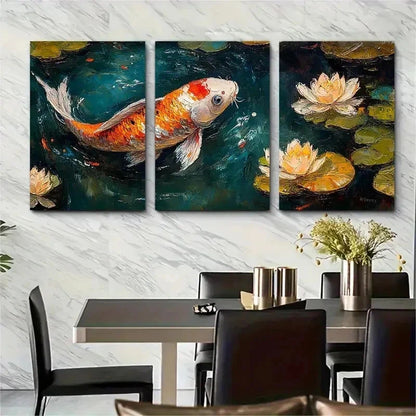3pcs One Koi Fish T   Wall Art Set Canvas Framed 60x90cm - High Quality Print 100% Australian Made Wall Canvas Ready to Hang - Bella Home Decor