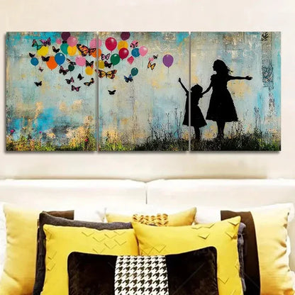 3pcs Little girl and butterfly balloon Wall Art Set Canvas Unframed - High Quality Print 100% Australian Made Wall Canvas