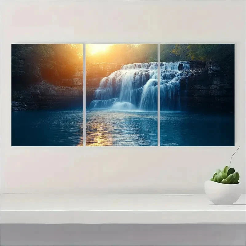 3pcs Waterfall Art Nature Art Prints Metal Print Ready to Hang Art - Bella Home Decor