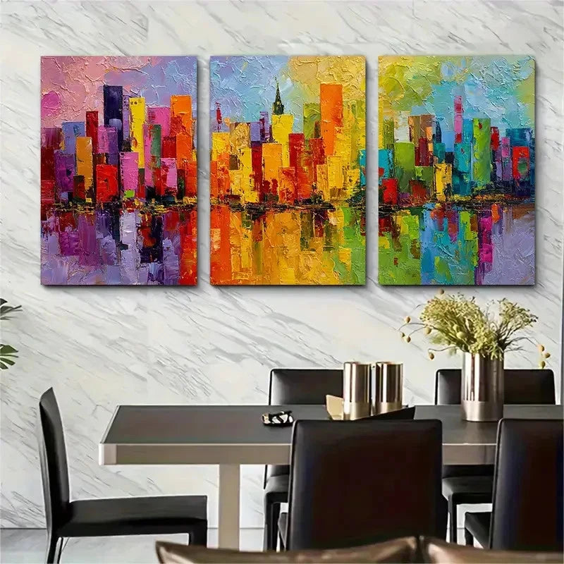 3pcs Vibrant Abstract Textured Cityscape Prefect Wall Art Set Canvas Framed 40x60cm - High Quality Print 100% Australian Made Wall Canvas Ready to Hang - Bella Home Decor