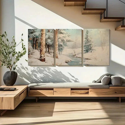 3pcs Winter Forest Snowscape Art Landscape Metal Print Ready to Hang Art - Bella Home Decor