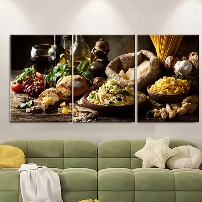 3pcs Italy Pasta & Wine Kitchen Metal Print Ready to Hang Art