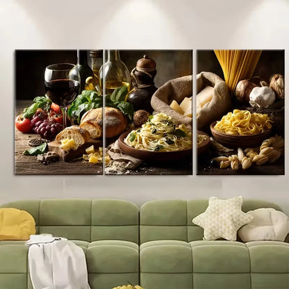 3pcs Italy Pasta & Wine Kitchen Metal Print Ready to Hang Art