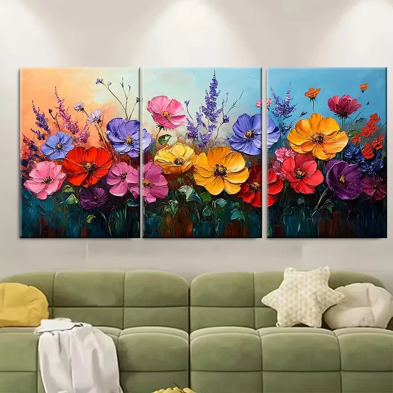 3pcs Colorful Floral Metal Print Ready to Hang Art - Bella Home Decor