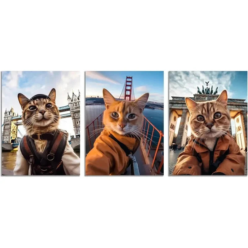 3pcs Funny Animals Art Golden Gate Bridge Metal Print Ready to Hang Art
