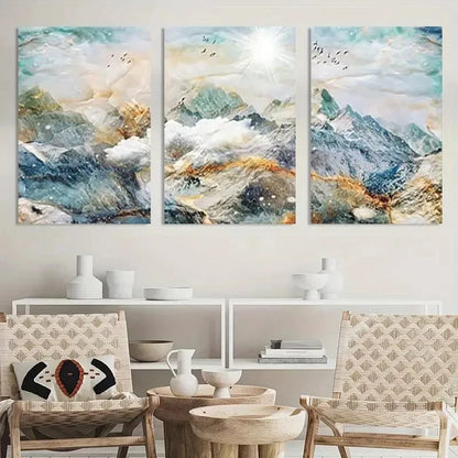 3pcs Abstract Mountain Landscape Painting Metal Print Ready to Hang Art - Bella Home Decor