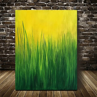 Bold Yellow & Green Abstract Design Painting 40x60cm Metal Print Ready to Hang - Bella Home Decor