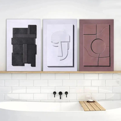 3pcs Painting Neutral Abstract Polygon Wall Art Metal Print Ready to Hang Art - Bella Home Decor