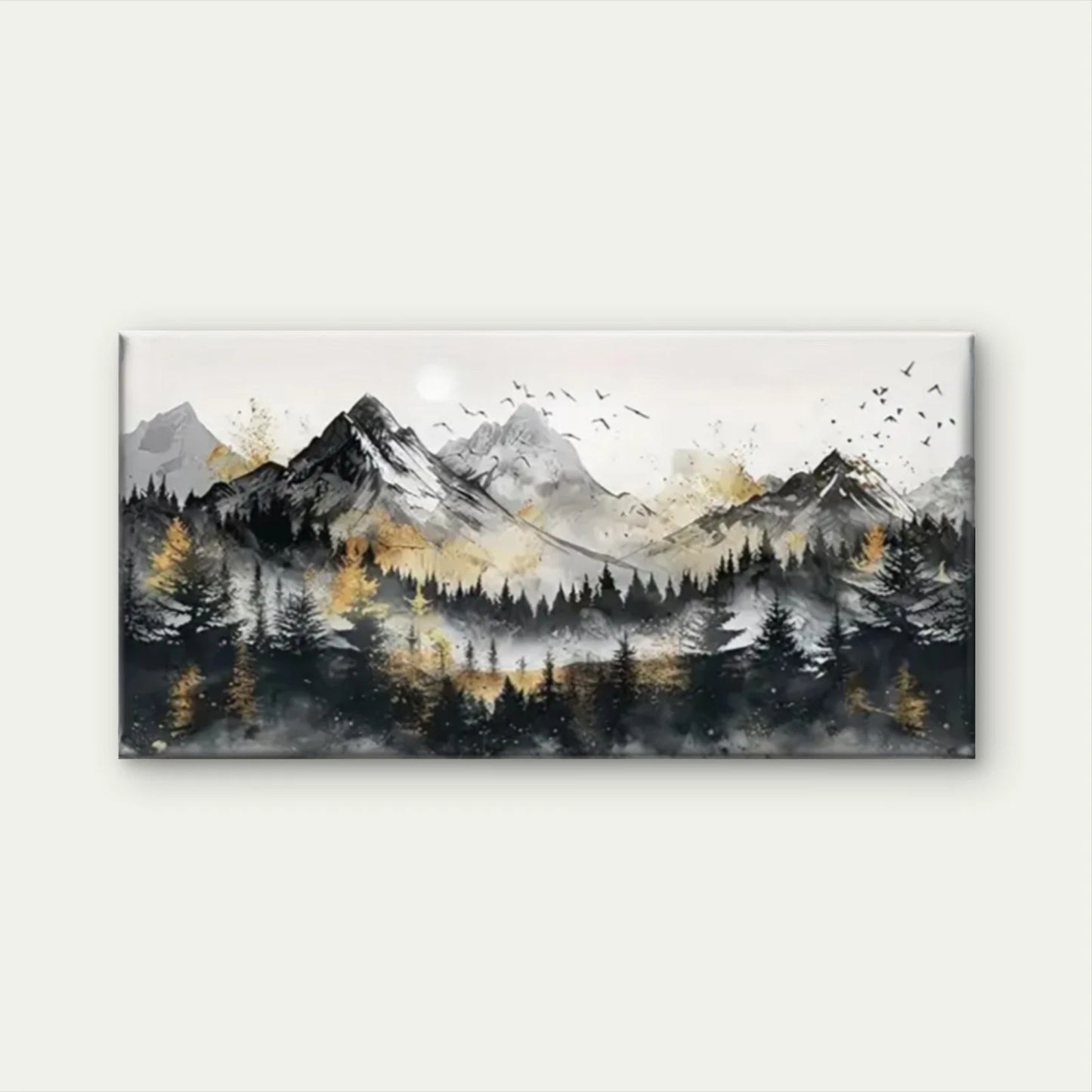Mountains Trees Birds Wall Art Canvas Office Home Room Framed 120x60cm