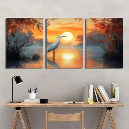 3pcs Golden Sunset Tranquil Water Nature Wall Art Set Canvas Unframed - High Quality Print 100% Australian Made Wall Canvas