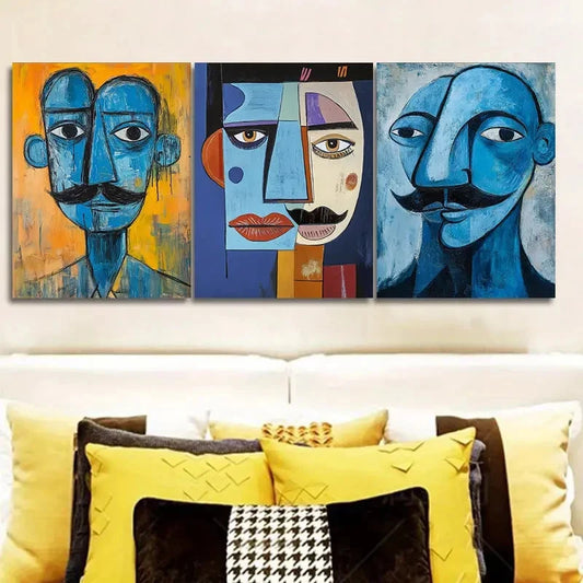 3pcs A for Man with a Moustache Painting Metal Print Ready to Hang Art