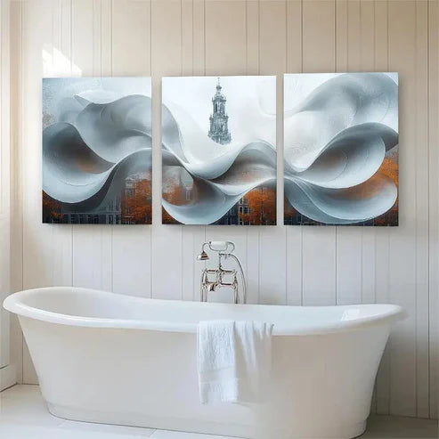 3pcs Abstract Cityscape White Curves Perfect Wall Art Canvas Unframed - High Quality Print 100% Australian Made Wall Canvas - Bella Home Decor