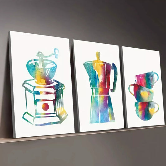 3pcs Simple Style Modern Coffee, Leisure Life Wall Art Set Canvas Framed 50x70cm - High Quality Print 100% Australian Made Wall Canvas Ready to Hang