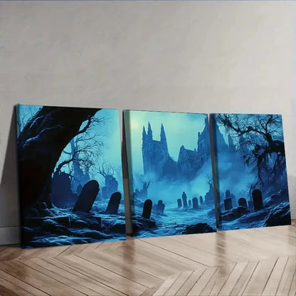 3pcs AGothic cemetery Wall Art Set Canvas Unframed - High Quality Print 100% Australian Made Wall Canvas - Bella Home Decor