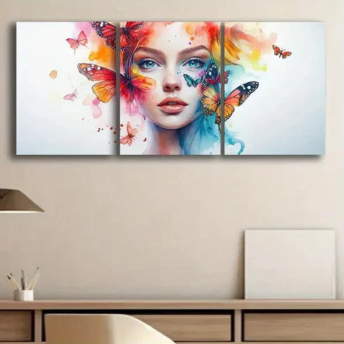 3pcs Butterfly Maiden Beauty Colorful Perfect Wall Art Set Canvas Unframed - High Quality Print 100% Australian Made Wall Canvas - Bella Home Decor