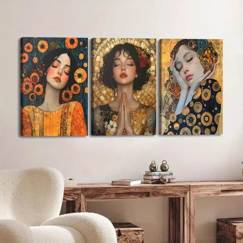 3pcs Abstract Women Black & Golden Red Rose Blue Wall Art Set Canvas Unframed - High Quality Print 100% Australian Made Wall Canvas - Bella Home Decor