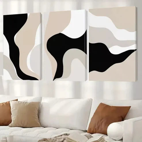 3pcs Modern Wall Art Set - Abstract Brown, Black & Beige Wall Art Set Canvas Unframed - High Quality Print 100% Australian Made Wall Canvas