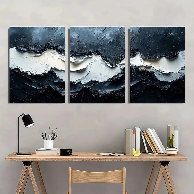 3pcs Black and White Acrylic Abstract Painting Metal Print Ready to Hang Art - Bella Home Decor