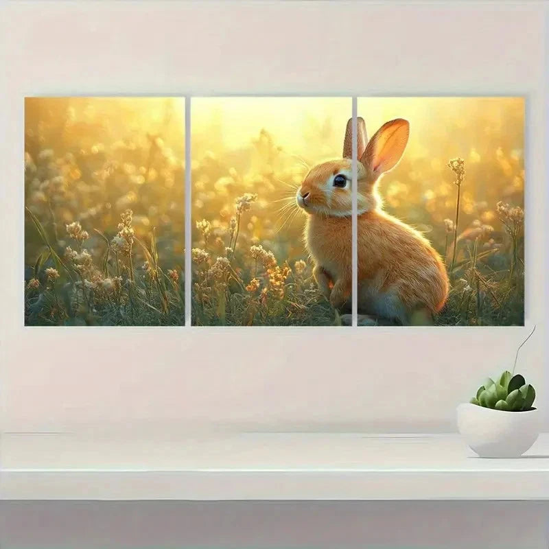 3pcs Rustic Bunny Rabbit & Wheat Field Design Metal Print Ready to Hang Art - Bella Home Decor