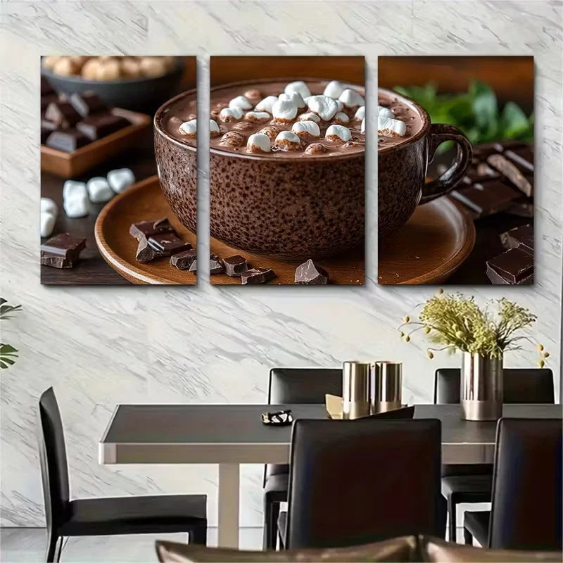 3pcs Frothy Hot Chocolate Metal Print Ready to Hang Art - Bella Home Decor