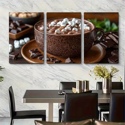 3pcs Frothy Hot Chocolate Metal Print Ready to Hang Art - Bella Home Decor