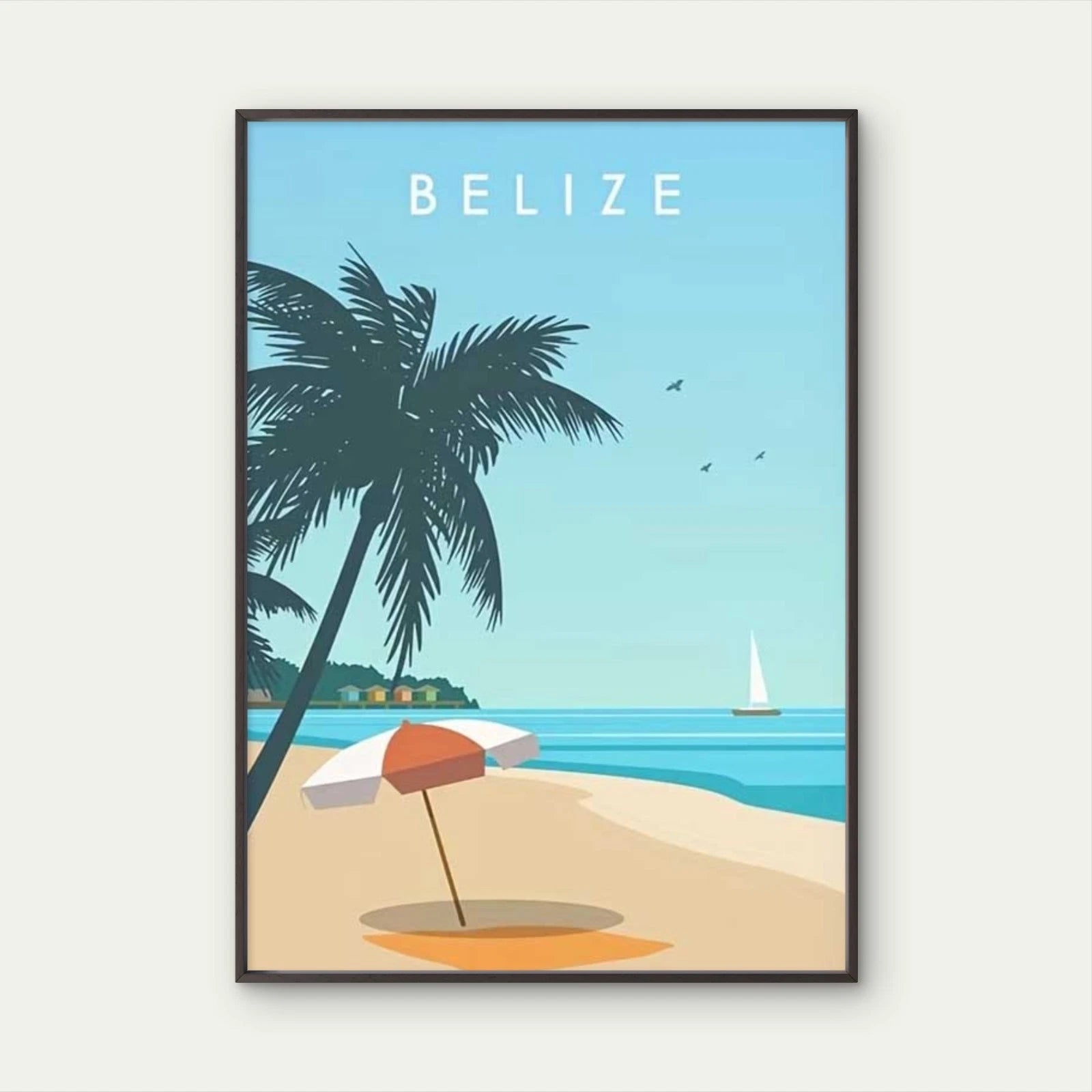Sunlit Sandy Shoreline Tropical Beach Scene Travel Poster Print Wall Art - Bella Home Decor