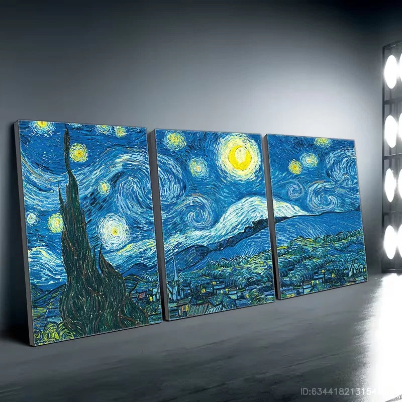 3pcs Starry Night Wall Art Set Canvas Framed 50x70cm High Quality Print 100% Australian Made Wall Canvas Ready to Hang