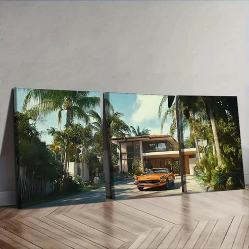 3pcs Mid-century modern car  Wall Art Set Canvas Unframed - High Quality Print 100% Australian Made Wall Canvas