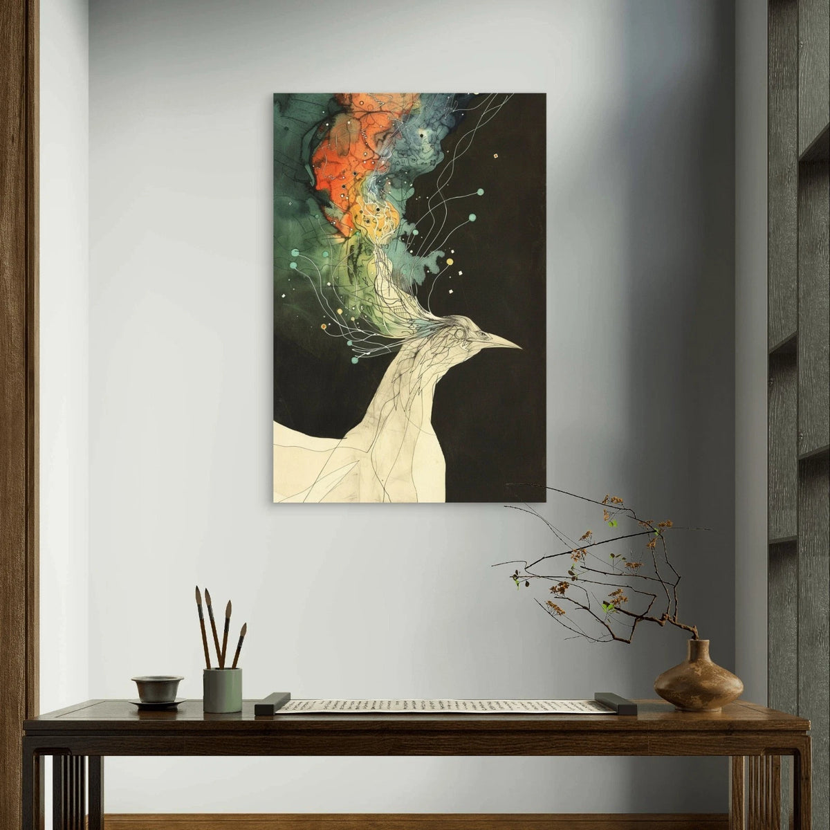 Mystical Peacock with Abstract Fluid Paint 40x60cm Metal Print Ready to Hang