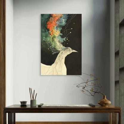 Mystical Peacock with Abstract Fluid Paint 40x60cm Metal Print Ready to Hang
