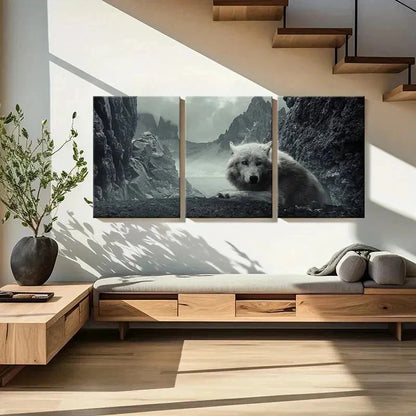 3pcs White Wolf & Mountain Landscape Wall Art Set Canvas Framed 50x70cm - High Quality Print 100% Australian Made Wall Canvas Ready to Hang