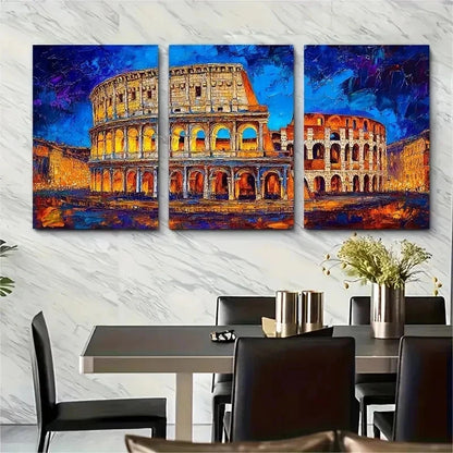 3pcs Roman Coliseum Oil Painting Origin Perfect Wall Art Set Canvas Framed 50x70cm - High Quality Print 100% Australian Made Wall Canvas Ready to Hang