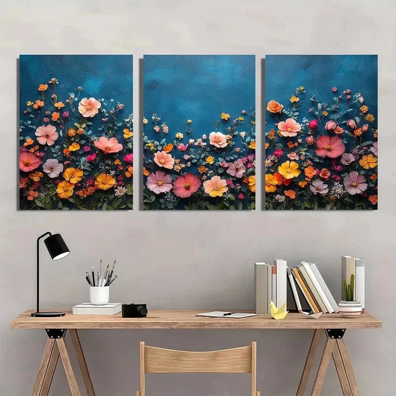 3pcs Vibrant Wildflower Floral Art Prints Metal Print Ready to Hang Art - Bella Home Decor