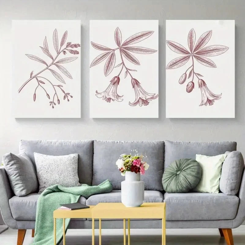 3pcs Botanical Leaves Bell Flowers Painting Metal Print Ready to Hang Art - Bella Home Decor