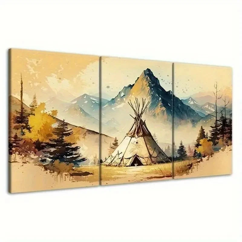 3pcs Native American Tipi Electricity    Wall Art Canvas Framed 40x60cm - High Quality Print 100% Australian Made Wall Canvas Ready to Hang - Bella Home Decor