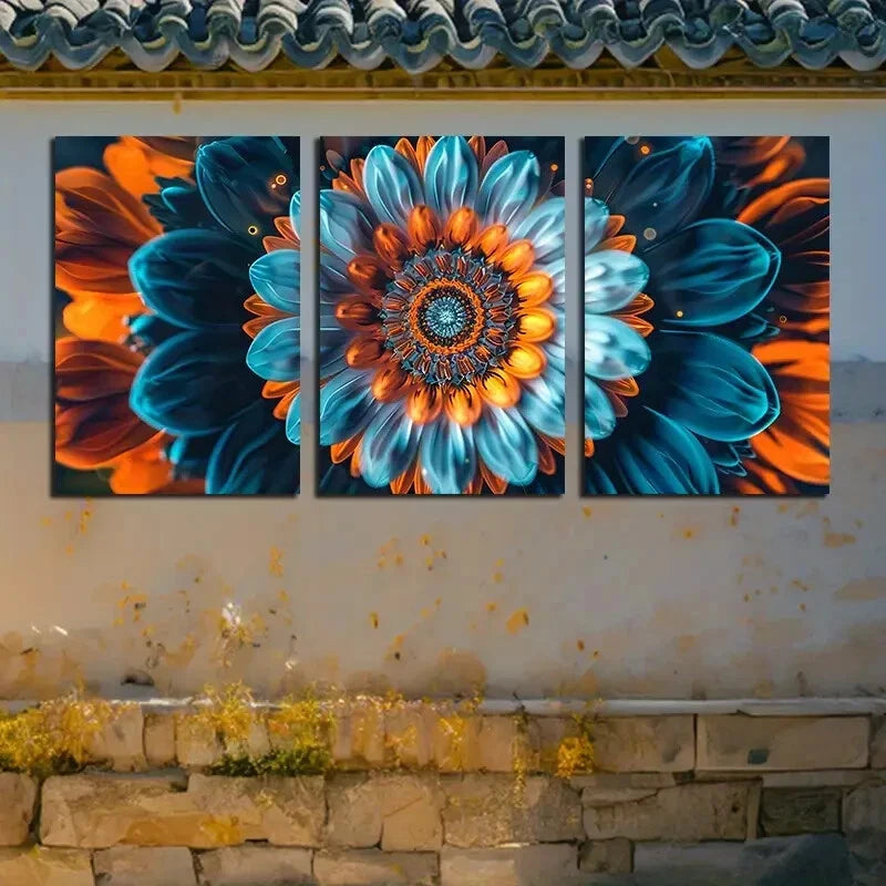 3pcs Vibrant Abstract Flower Close up Design Metal Print Ready to Hang Art - Bella Home Decor