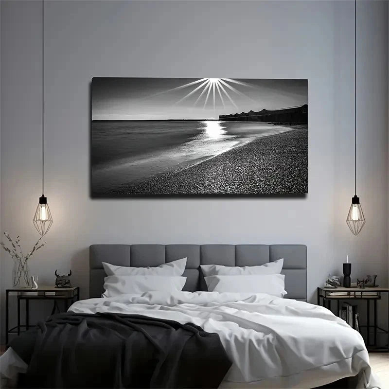 Black And White Beach Wall Art Canvas Office Home Room Framed 120x60cm