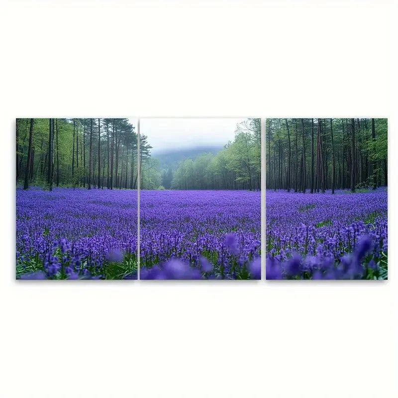 3pcs Blooming Meadows Forest of Purple Bluebells Wall Art Set Canvas Framed 50x70cm - High Quality Print 100% Australian Made Wall Canvas Ready to Hang - Bella Home Decor