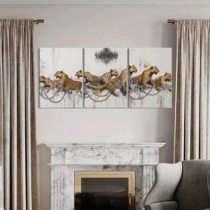 3pcs Leopard Chains Abstract Art Modern Design Metal Print Ready to Hang Art - Bella Home Decor