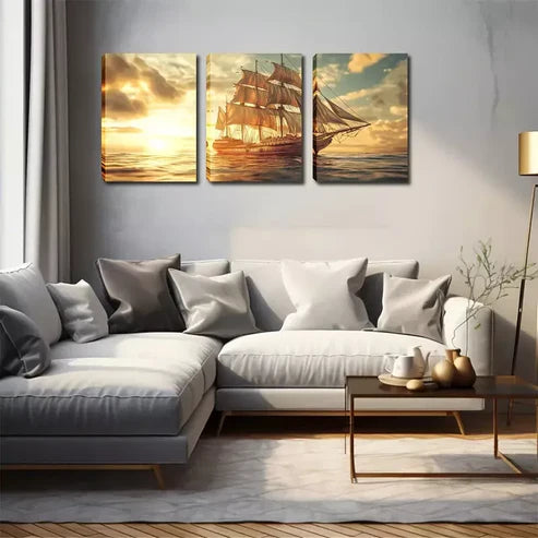 3pcs Decoration, Ancient Galleon Wall Art Canvas Unframed - High Quality Print 100% Australian Made Wall Canvas - Bella Home Decor